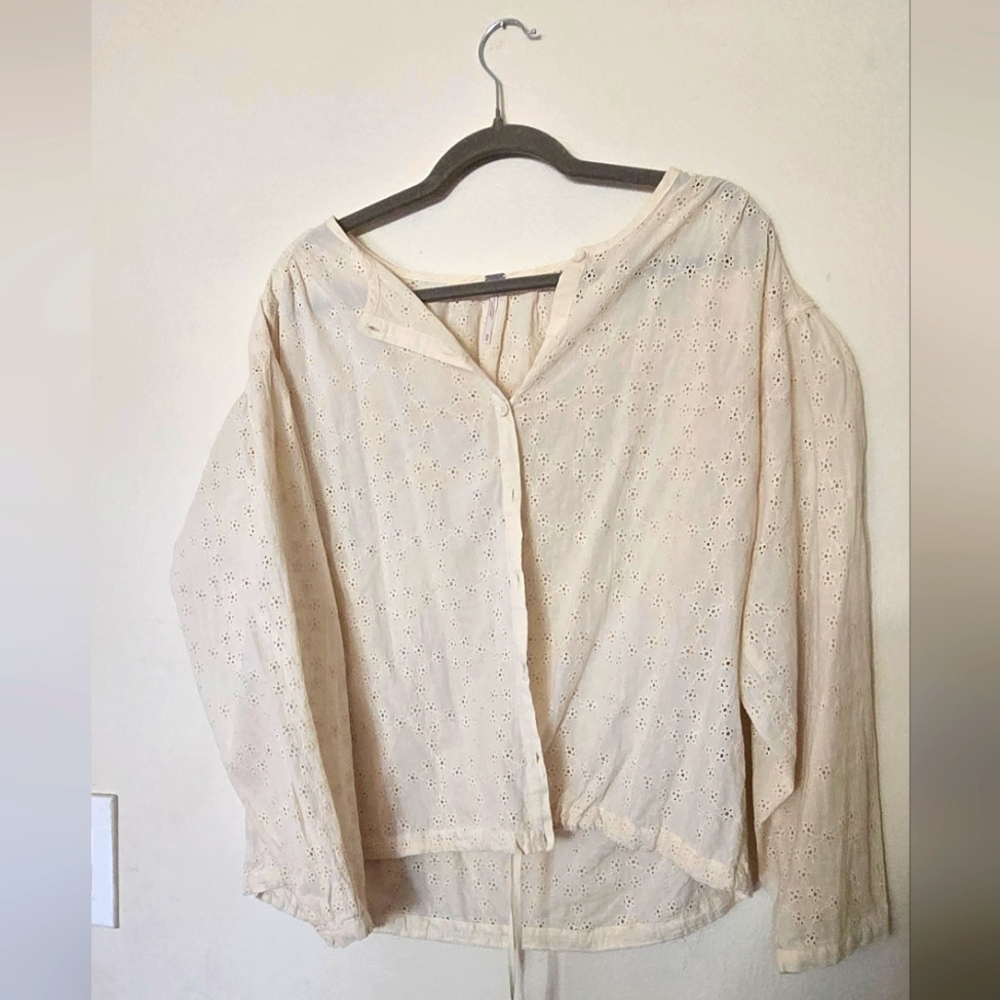 FREE PEOPLE Cream Women's Top LAYERING BUTTON UP